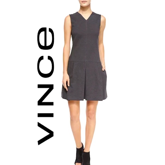 Vince Dresses & Skirts - VINCE.EUC. “Ponte” pleated drop waist midi dress.Sleeveless.Charcoal grey.Size 0